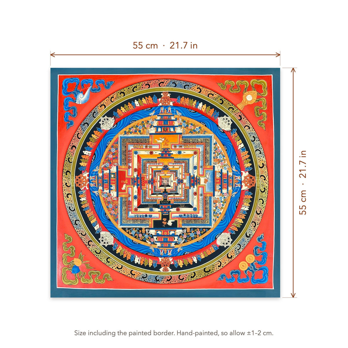 Size diagram: 55 × 55 cm (21.7 × 21.7 in), including the painted border