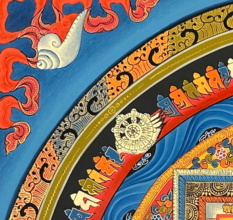 Kalachakra Mandala thangka, detail: top-left corner