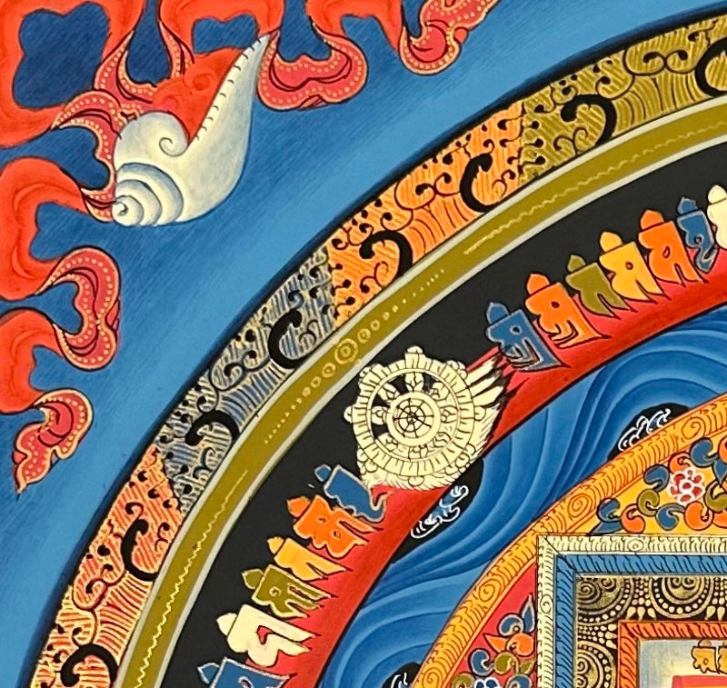 Kalachakra Mandala thangka, detail: top-left corner