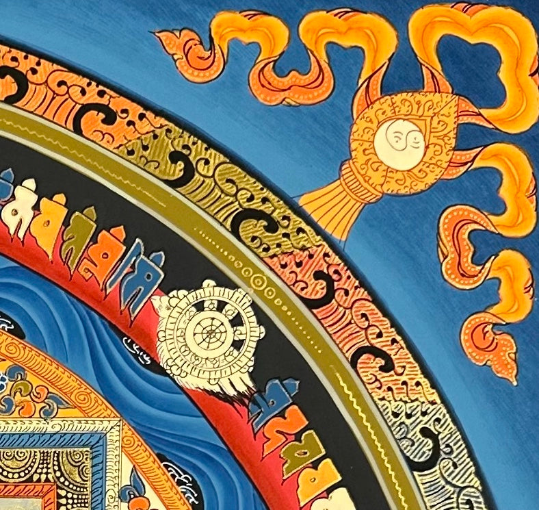 Kalachakra Mandala thangka, detail: top-right corner