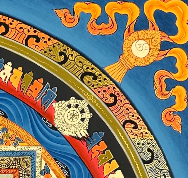 Kalachakra Mandala thangka, detail: top-right corner