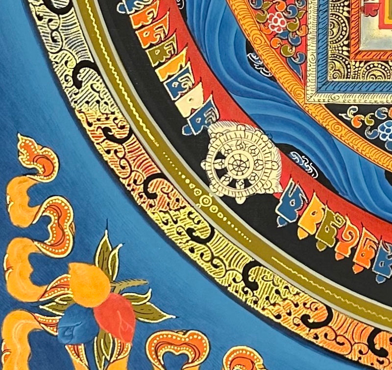 Kalachakra Mandala thangka, detail: bottom-left corner