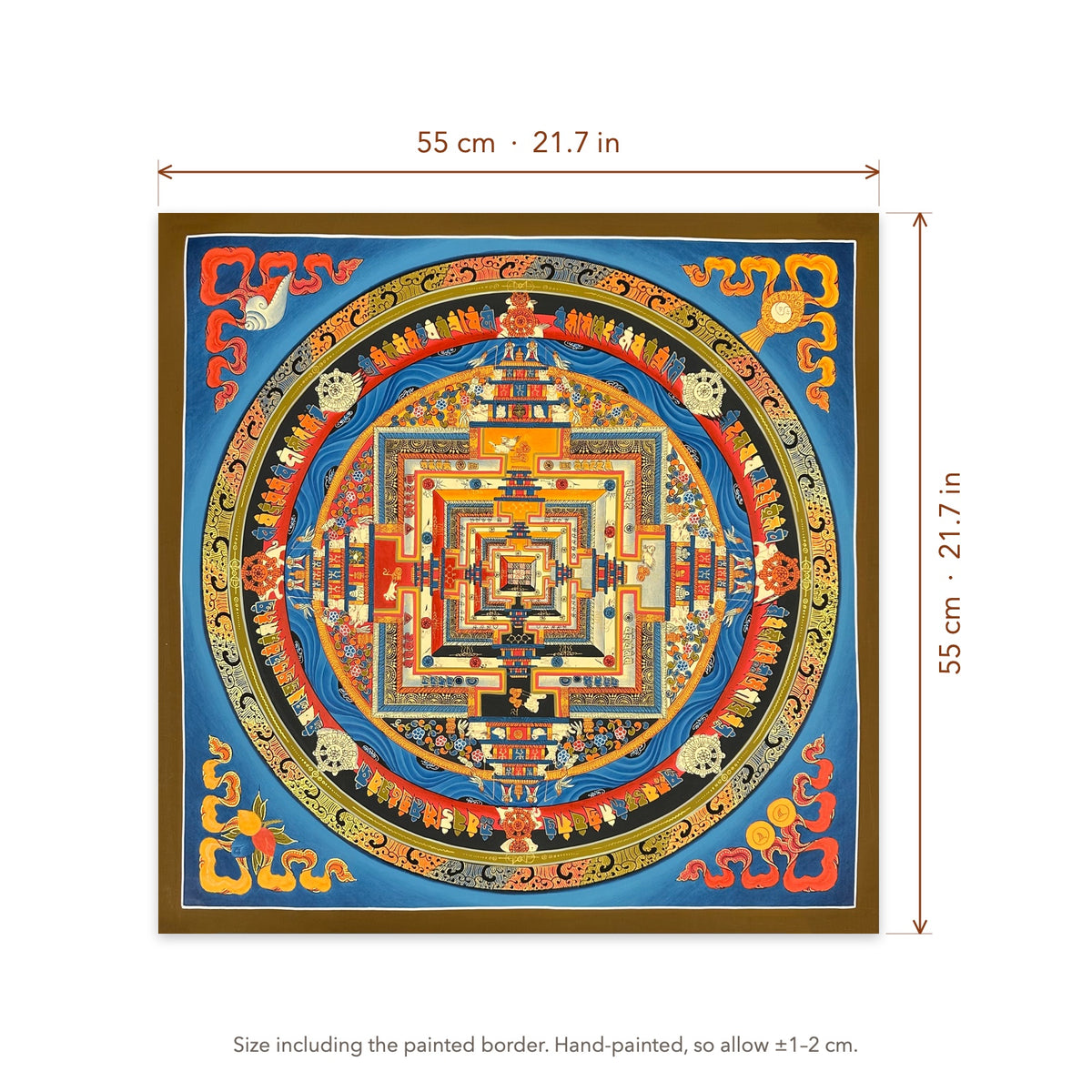 Size diagram: 55 × 55 cm (21.7 × 21.7 in), including the painted border