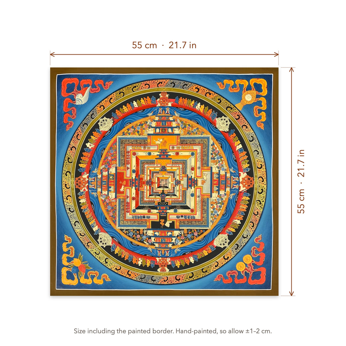 Size diagram: 55 × 55 cm (21.7 × 21.7 in), including the painted border