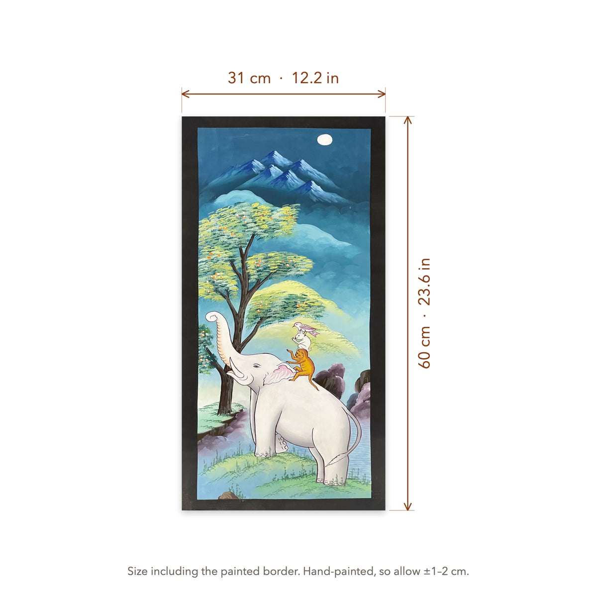 Size diagram: 31 × 60 cm (12.2 × 23.6 in), including the painted border