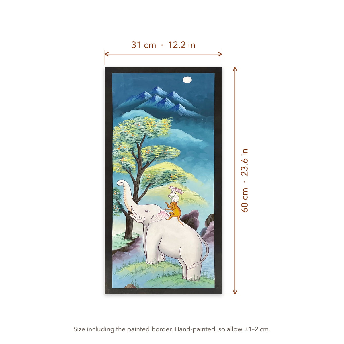 Size diagram: 31 × 60 cm (12.2 × 23.6 in), including the painted border