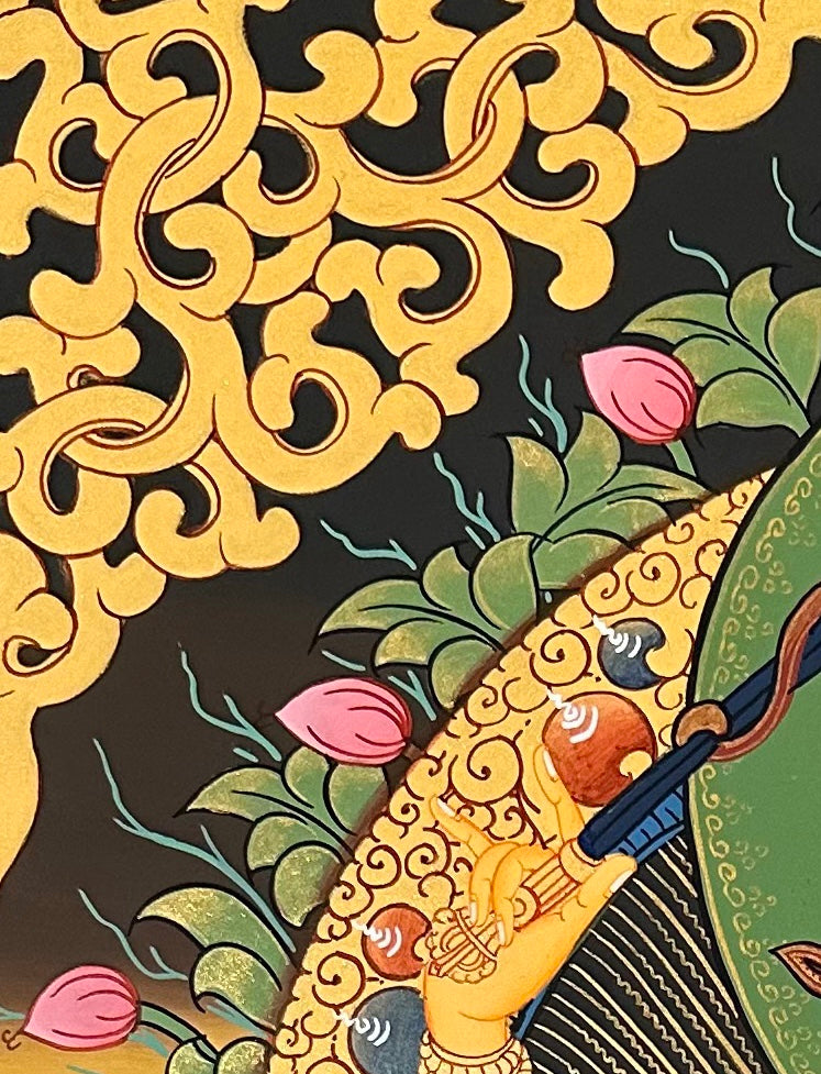 Manjushri thangka, detail: top-left corner
