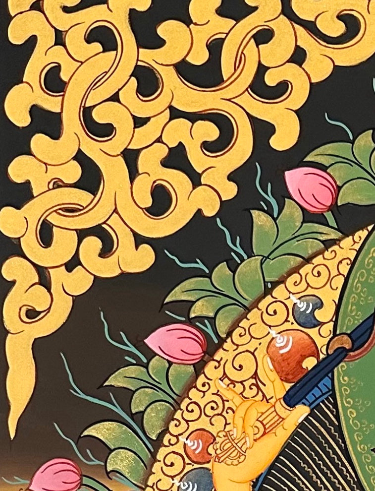 Manjushri thangka, detail: top-left corner