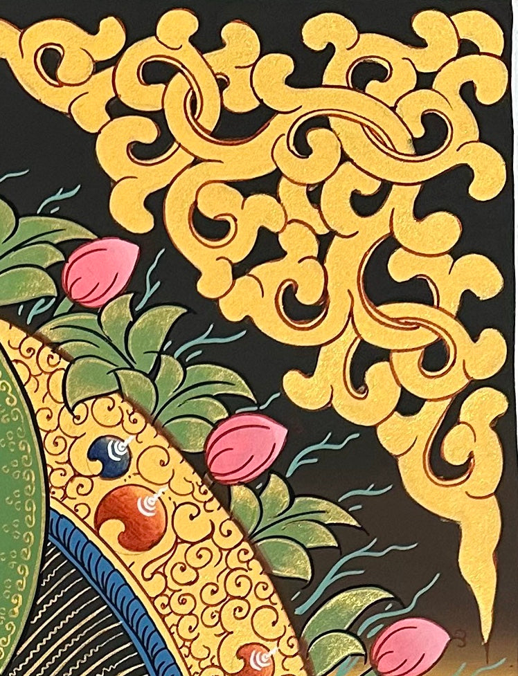 Manjushri thangka, detail: top-right corner
