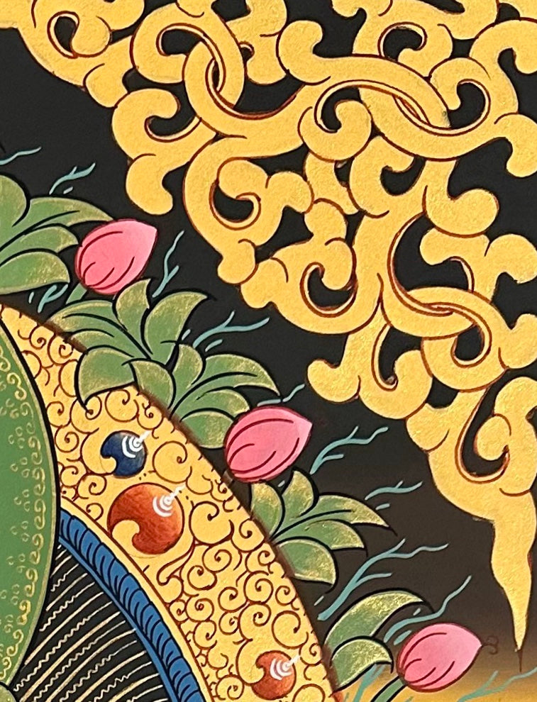 Manjushri thangka, detail: top-right corner