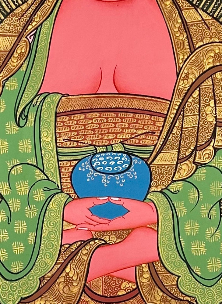 Amitabha Buddha thangka, detail: centre