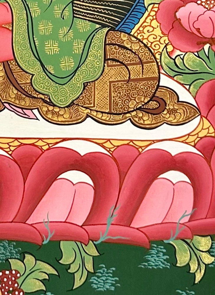 Amitabha Buddha thangka, detail: bottom-right corner