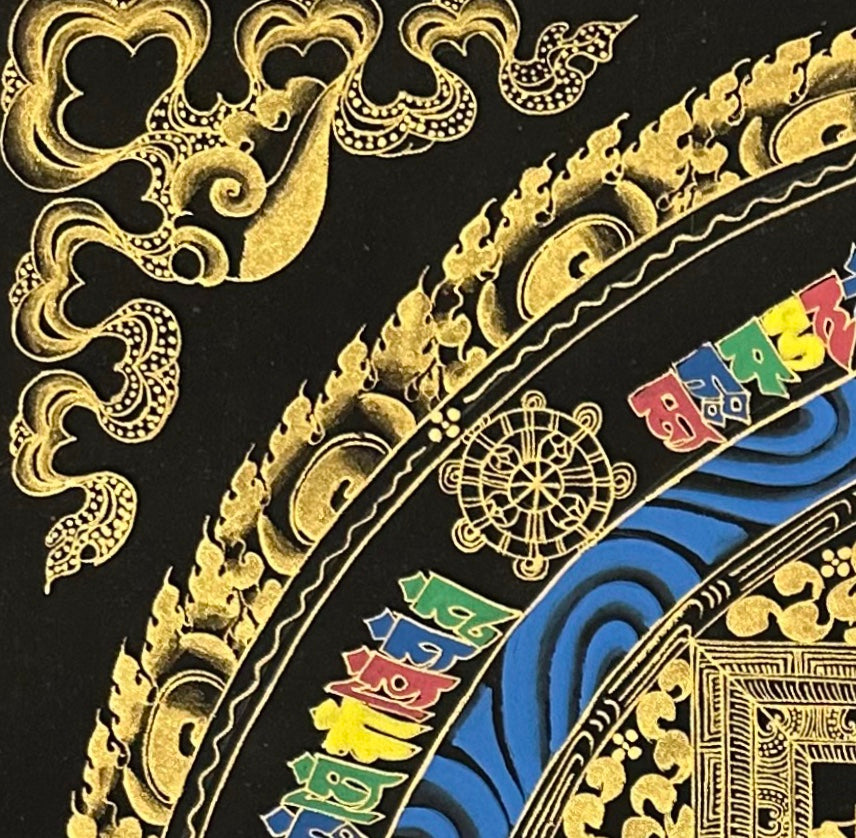 Kalachakra Mandala thangka, detail: top-left corner
