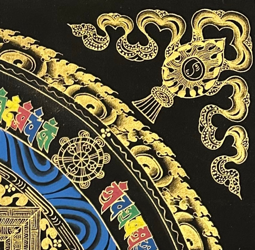 Kalachakra Mandala thangka, detail: top-right corner