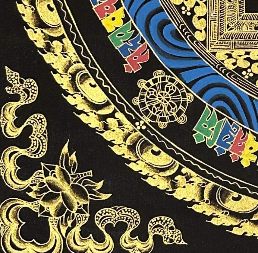 Kalachakra Mandala thangka, detail: bottom-left corner