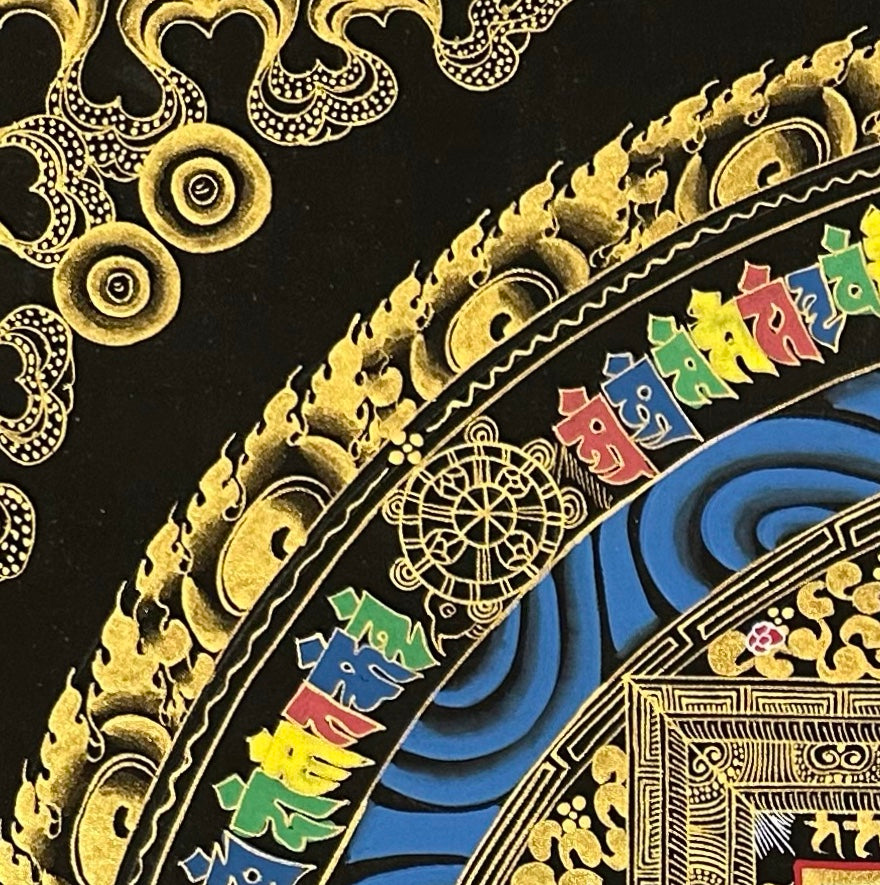 Kalachakra Mandala thangka, detail: top-left corner