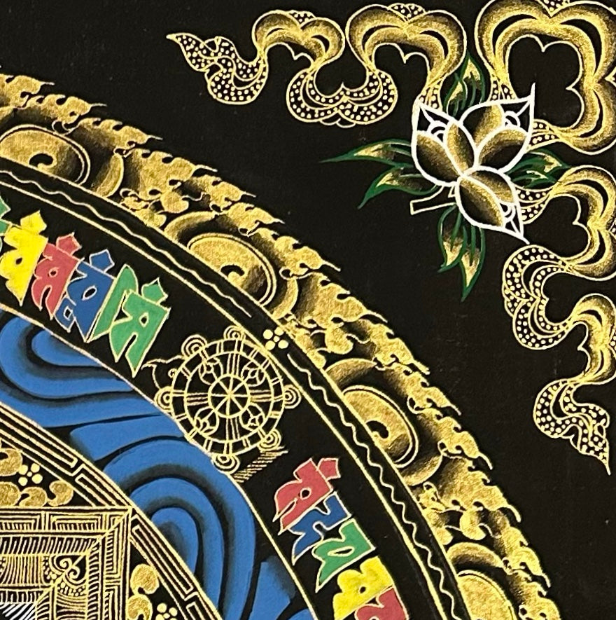 Kalachakra Mandala thangka, detail: top-right corner