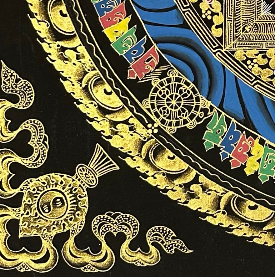 Kalachakra Mandala thangka, detail: bottom-left corner