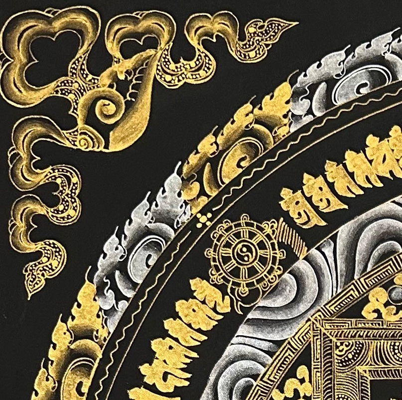 Kalachakra Mandala thangka, detail: top-left corner