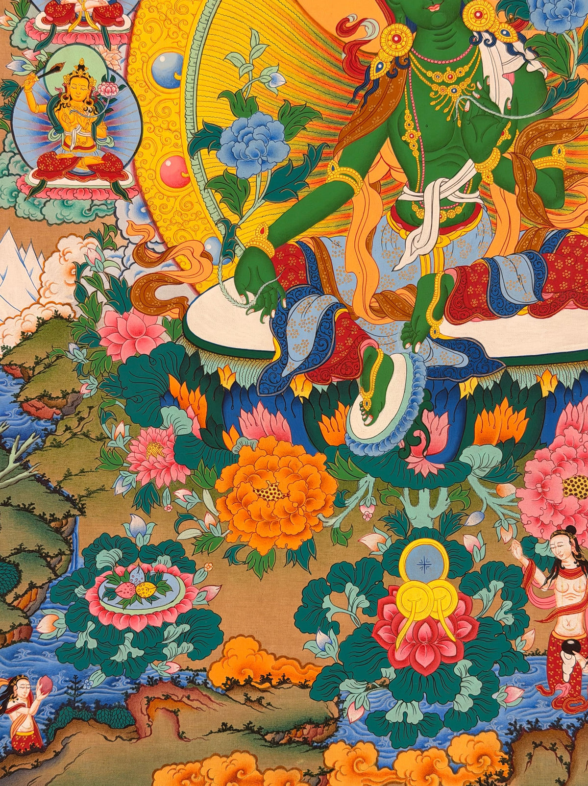 Green Tara thangka, close-up photo 1 of 5