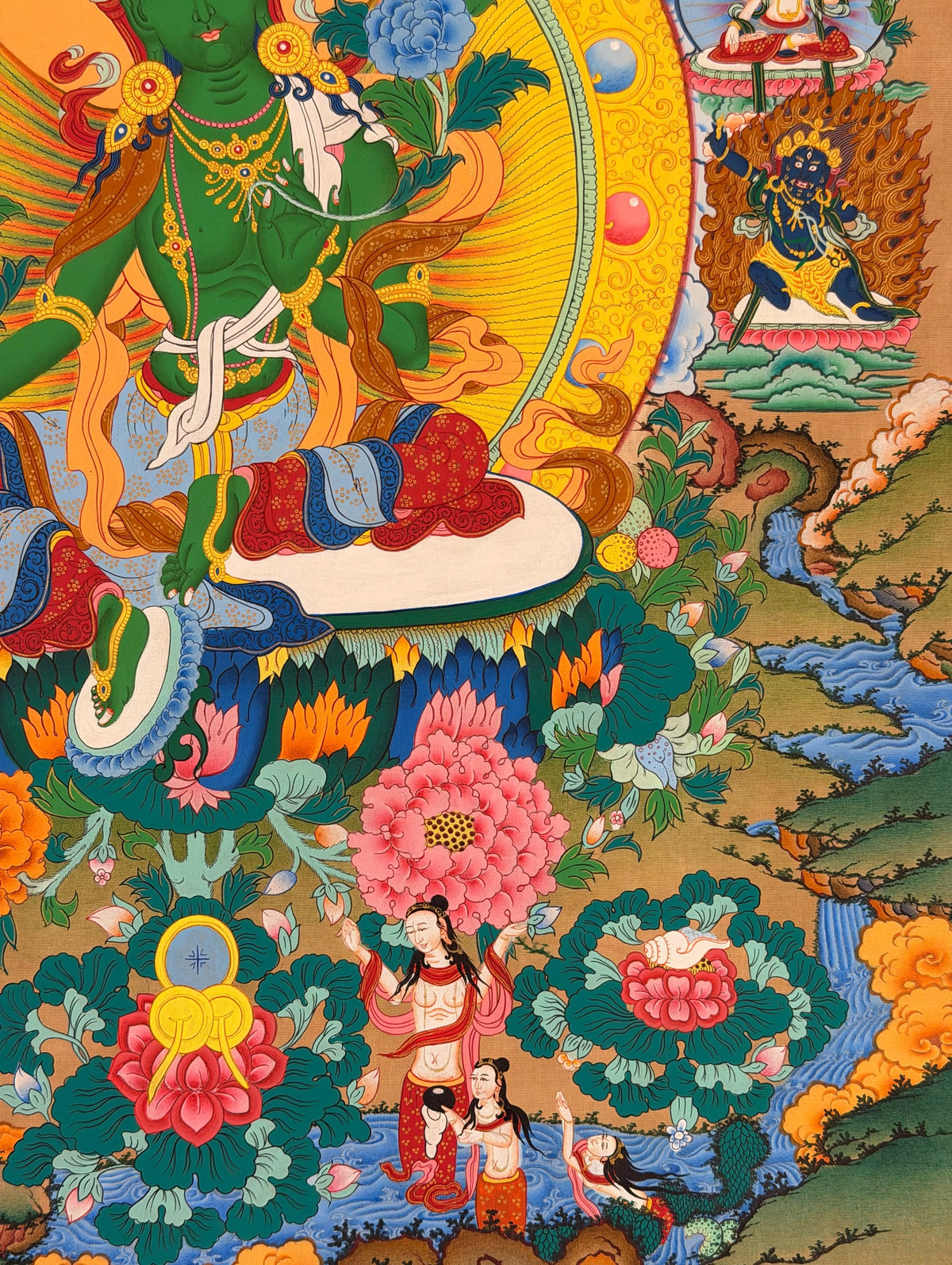 Green Tara thangka, close-up photo 2 of 5