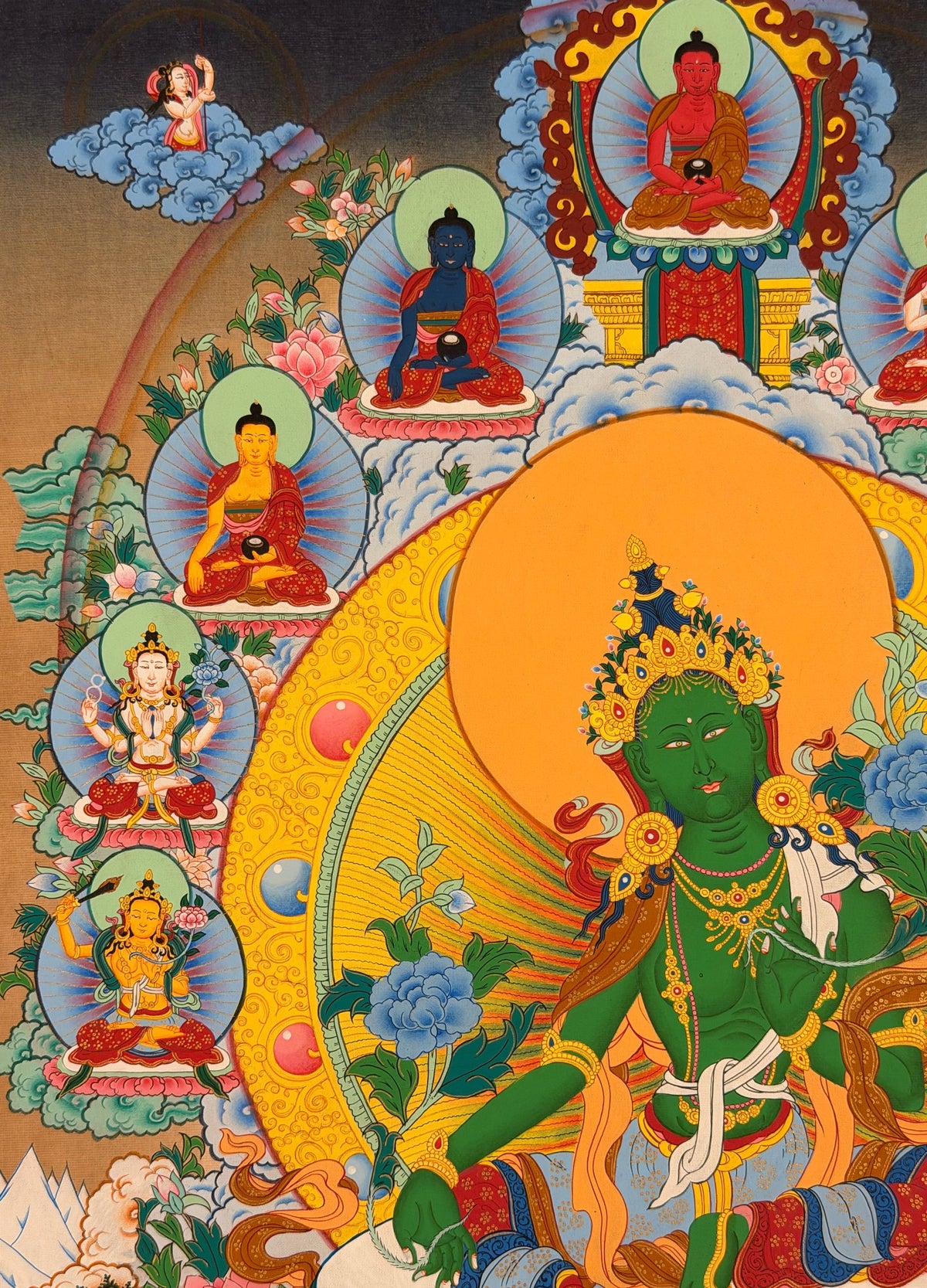 Green Tara thangka, close-up photo 3 of 5