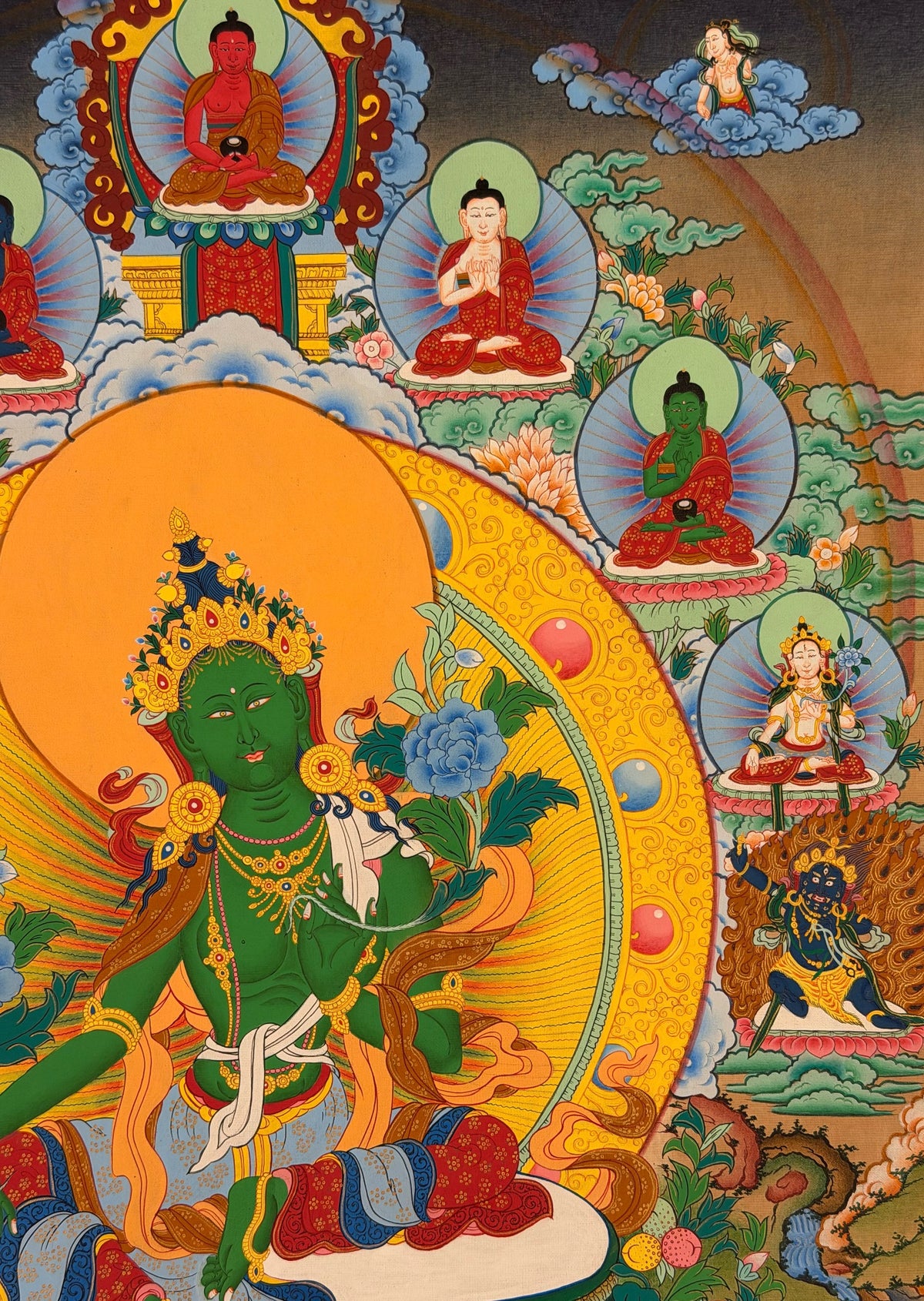 Green Tara thangka, close-up photo 4 of 5