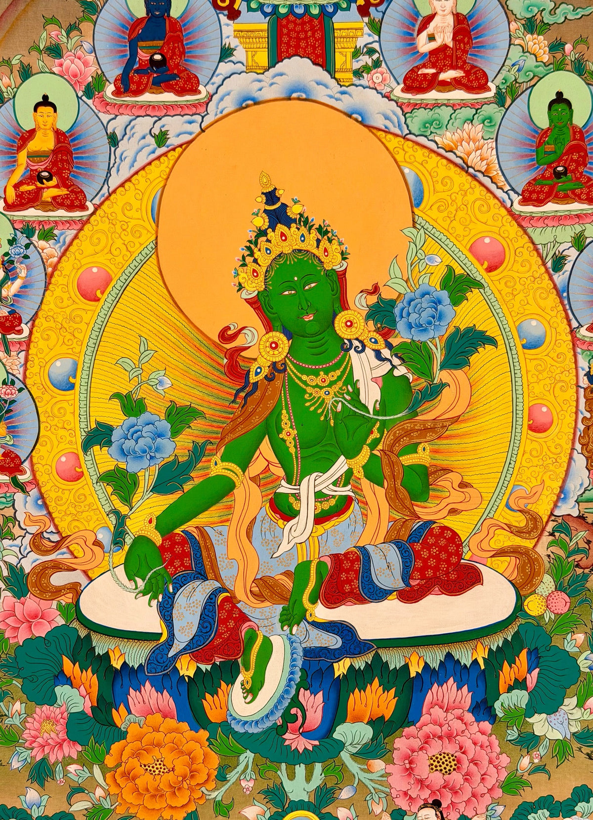 Green Tara thangka, close-up photo 5 of 5