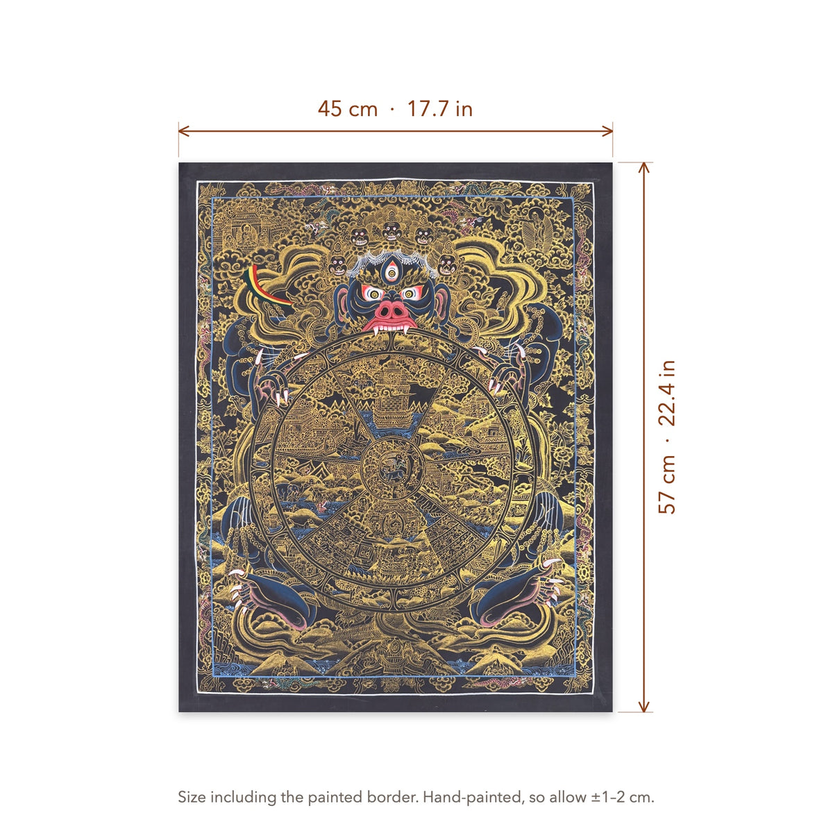 Size diagram: 45 × 57 cm (17.7 × 22.4 in), including the painted border
