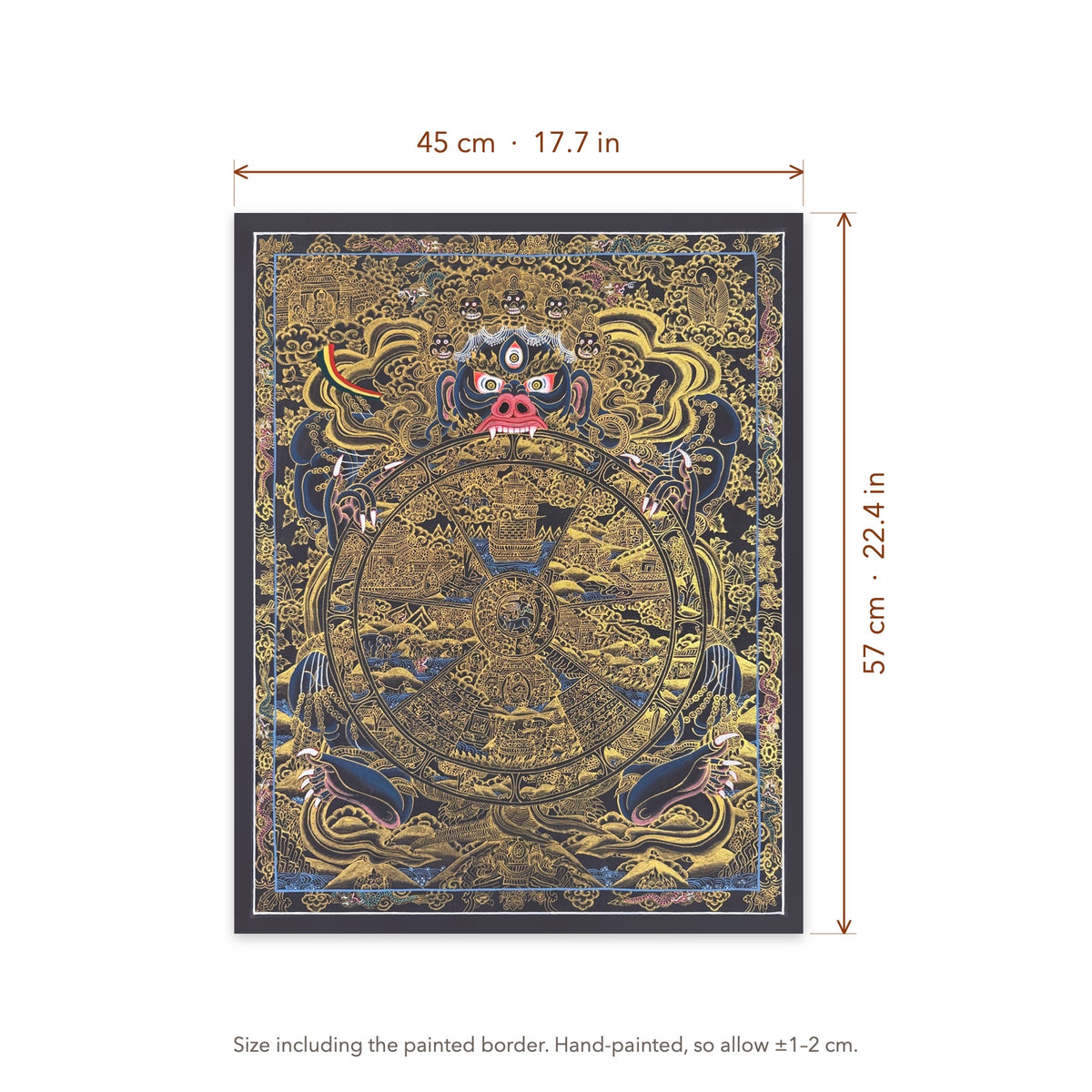 Size diagram: 45 × 57 cm (17.7 × 22.4 in), including the painted border