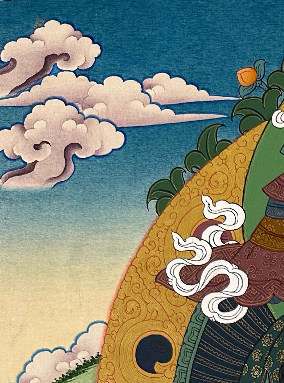Vaishravana thangka, detail: top-left corner