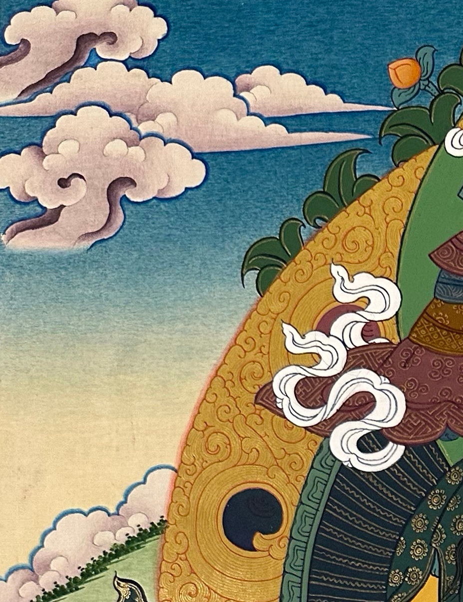 Vaishravana thangka, detail: top-left corner