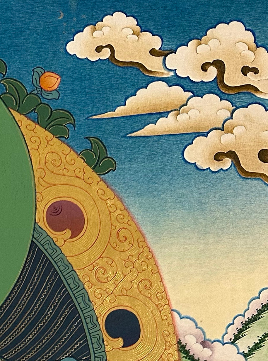 Vaishravana thangka, detail: top-right corner