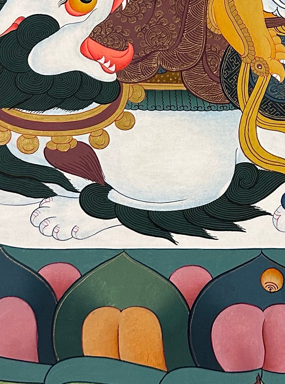 Vaishravana thangka, detail: bottom-left corner