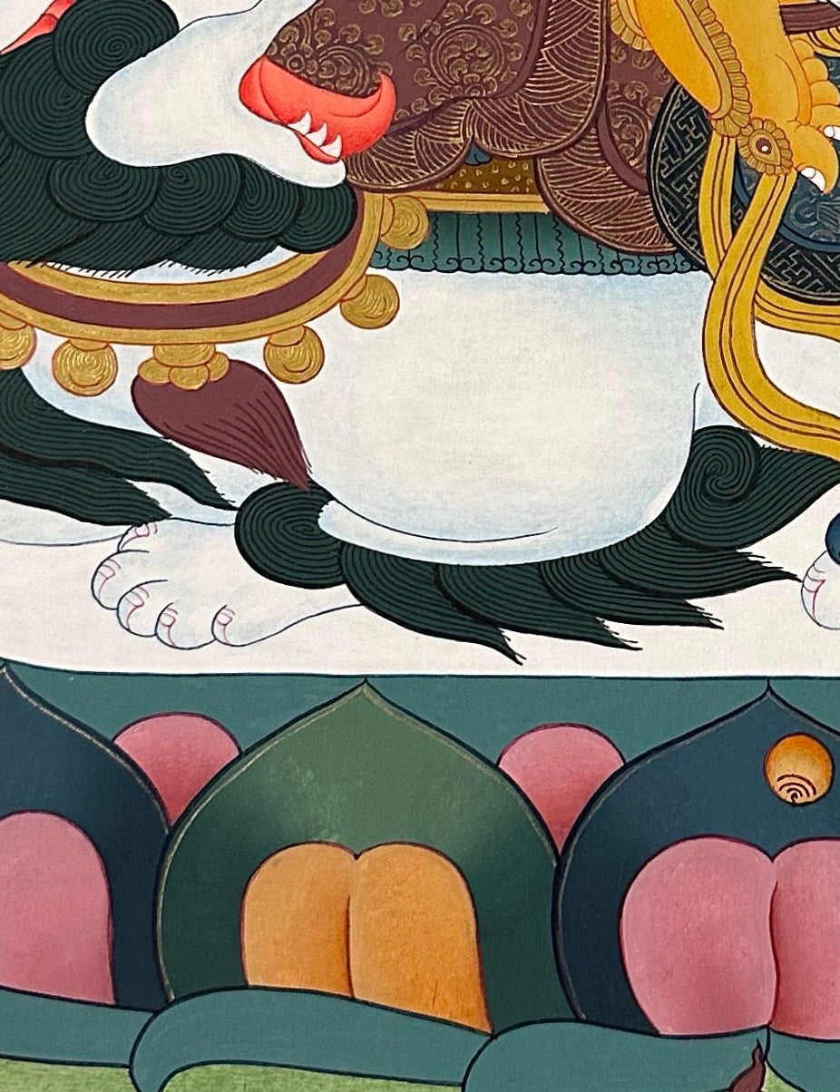Vaishravana thangka, detail: bottom-left corner