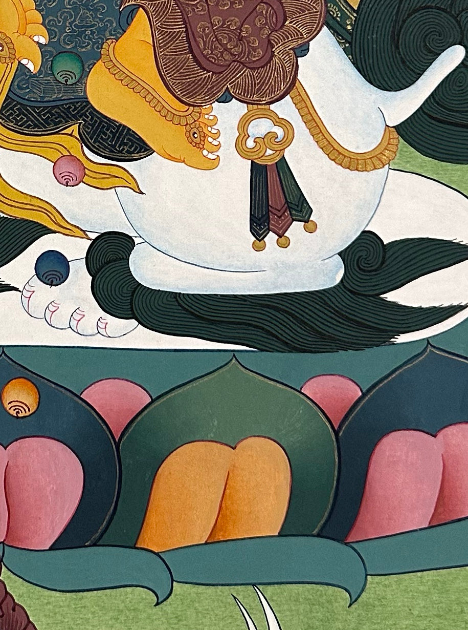 Vaishravana thangka, detail: bottom-right corner