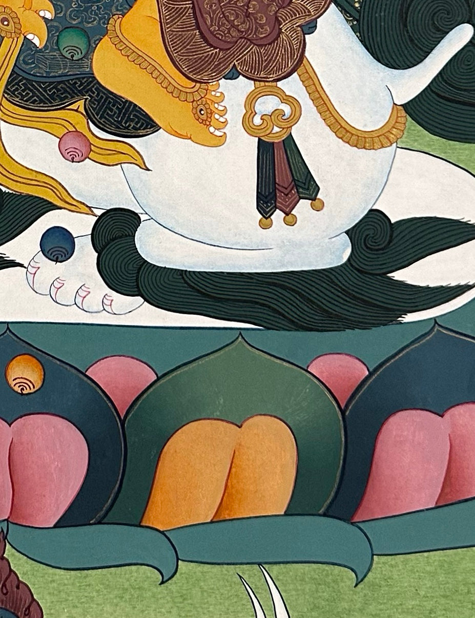 Vaishravana thangka, detail: bottom-right corner