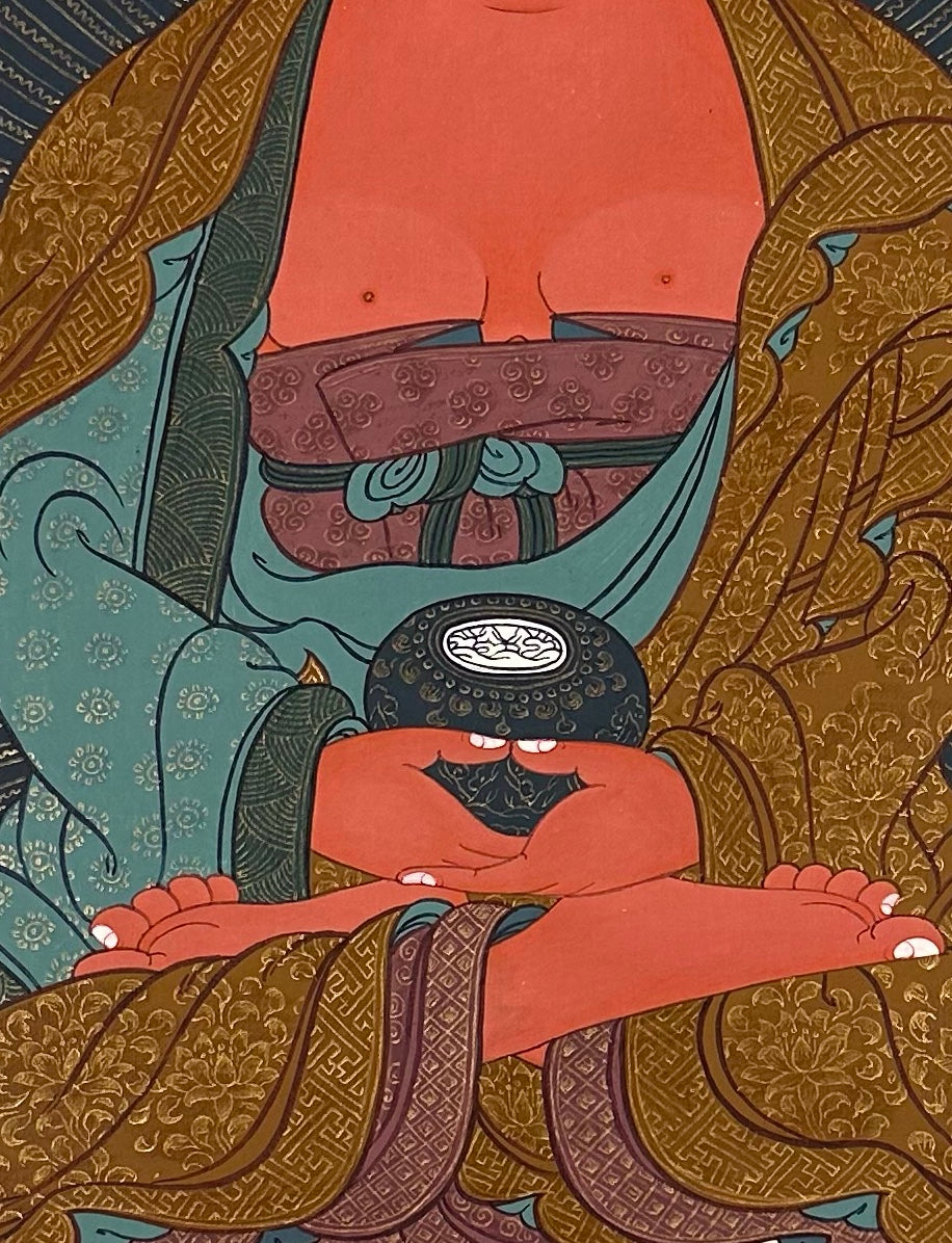 Amitabha Buddha thangka, detail: centre