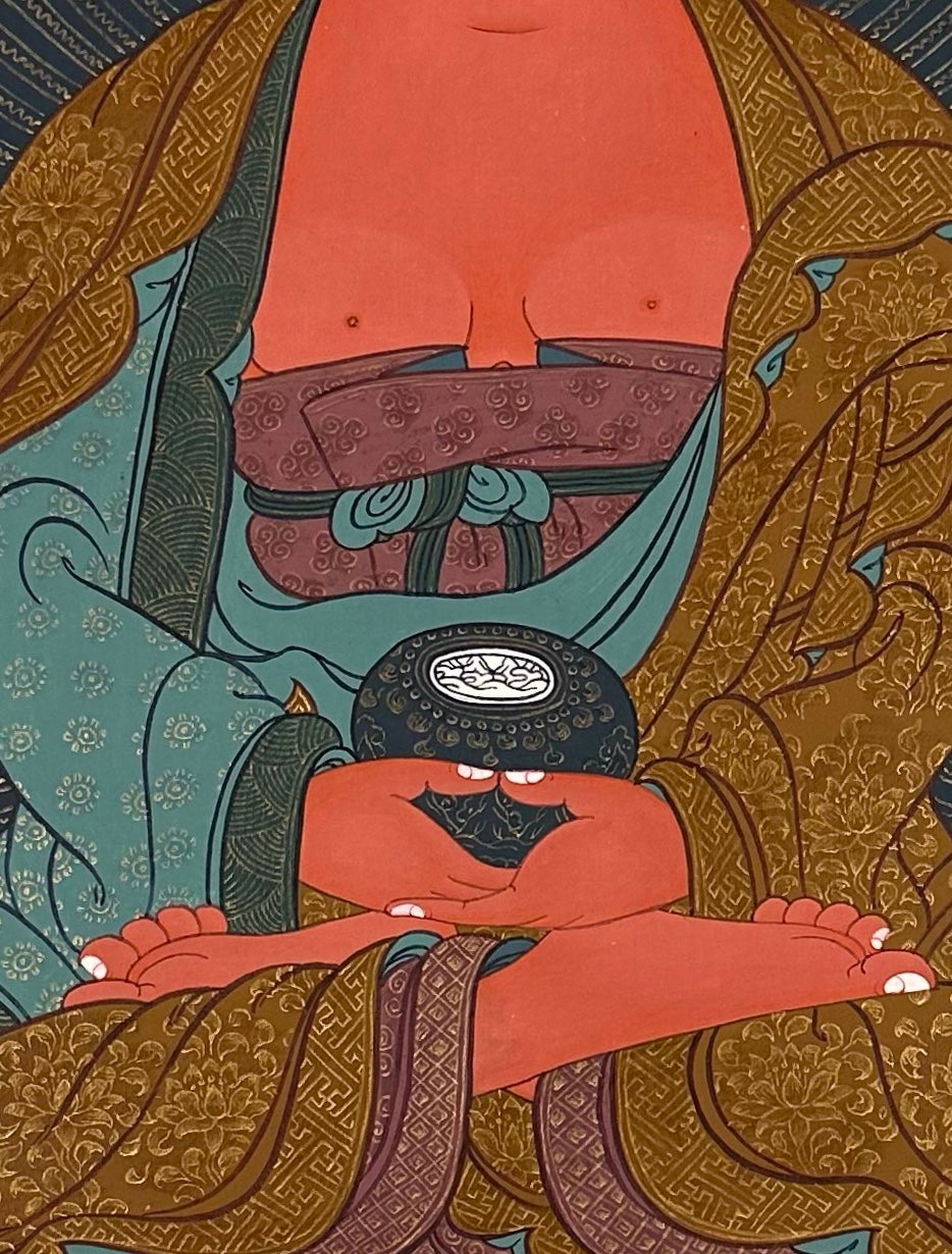 Amitabha Buddha thangka, detail: centre