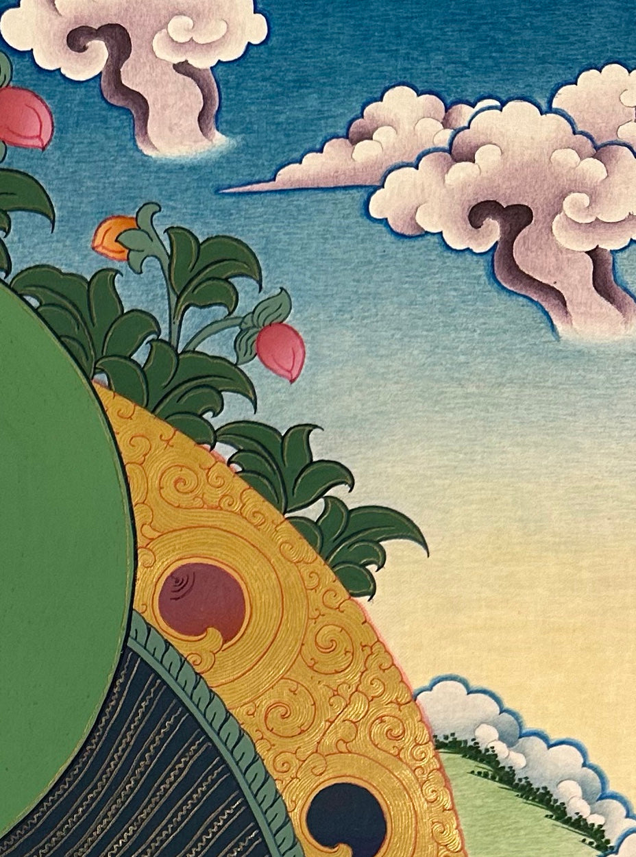 Vajrasattva thangka, detail: top-right corner