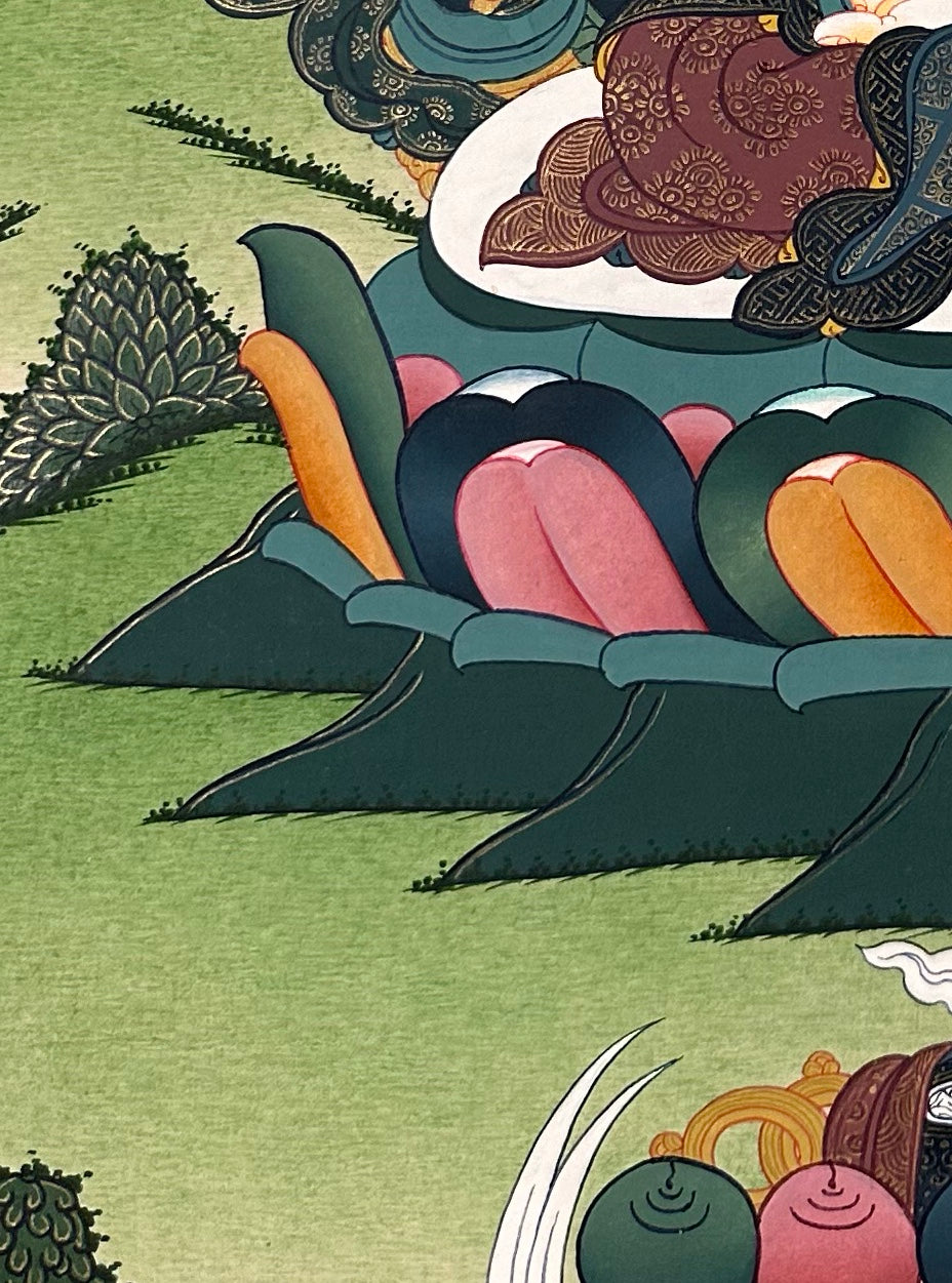 Vajrasattva thangka, detail: bottom-left corner