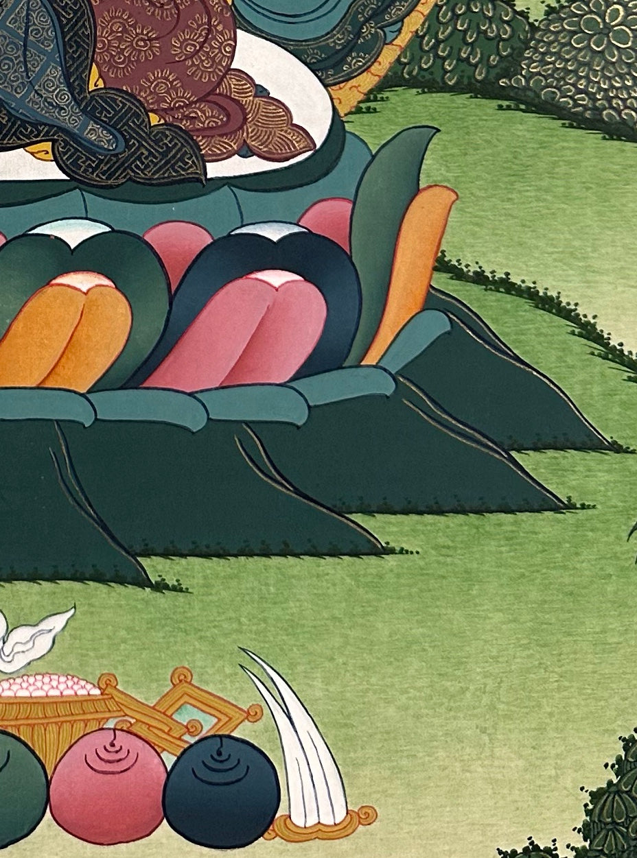 Vajrasattva thangka, detail: bottom-right corner
