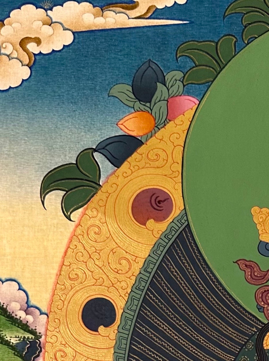 Jambhala thangka, detail: top-left corner