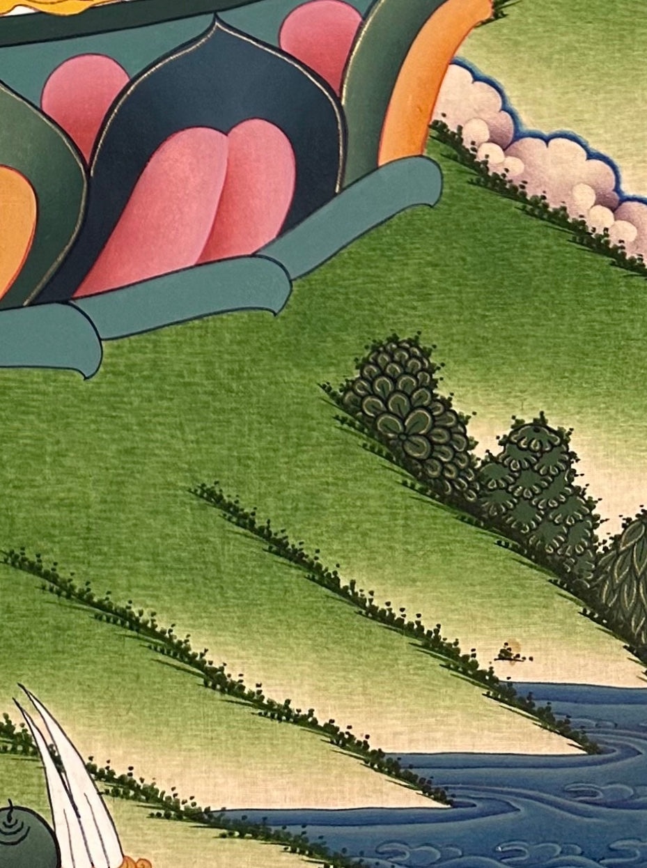 Jambhala thangka, detail: bottom-right corner