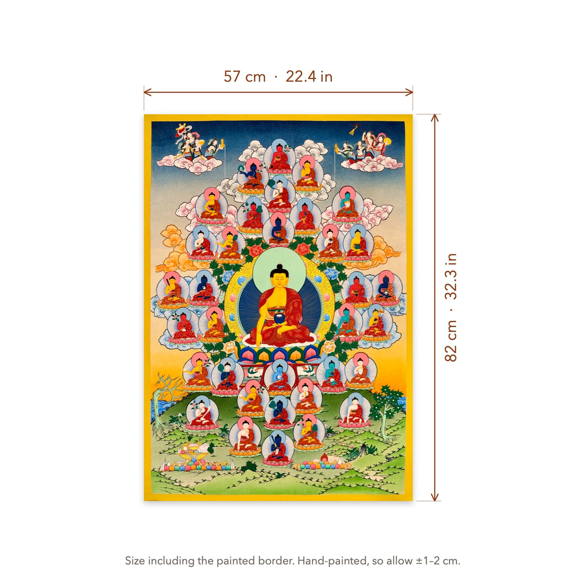 Size diagram: 57 × 82 cm (22.4 × 32.3 in), including the painted border
