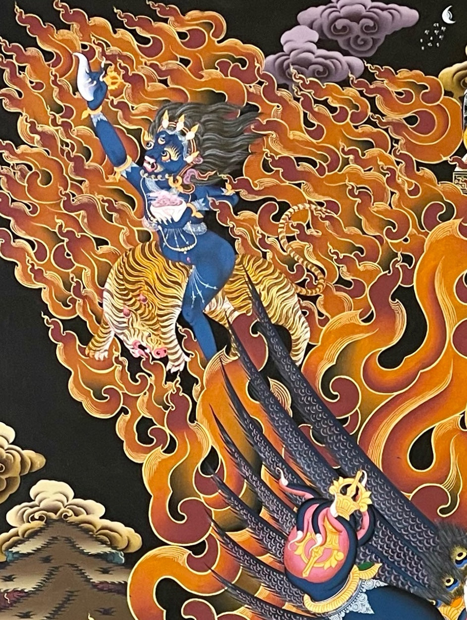 Vajrakilaya thangka, detail: top-left corner