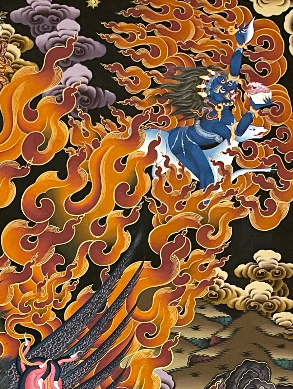 Vajrakilaya thangka, detail: top-right corner
