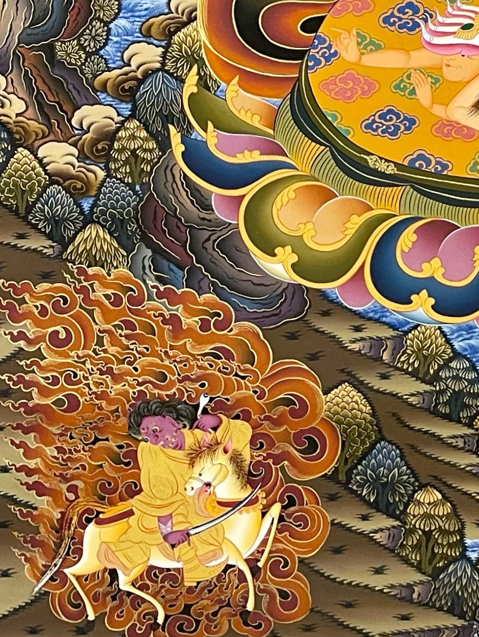 Vajrakilaya thangka, detail: bottom-left corner