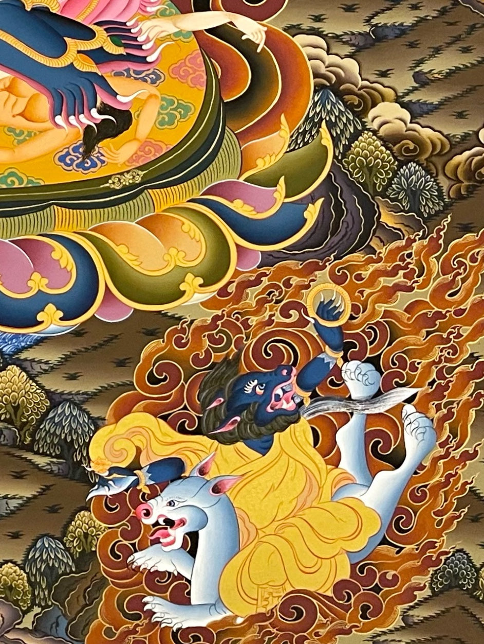 Vajrakilaya thangka, detail: bottom-right corner