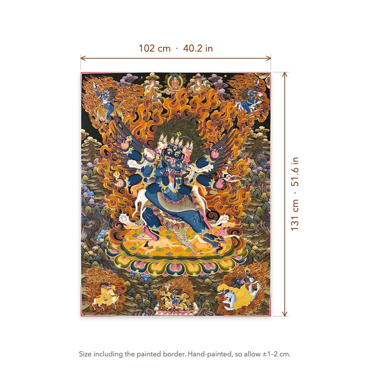 Size diagram: 102 × 131 cm (40.2 × 51.6 in), including the painted border